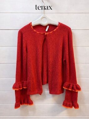 TENAX Red Knit Cardigan with Ruffle Sleeves – Size 42 – Made in Italy